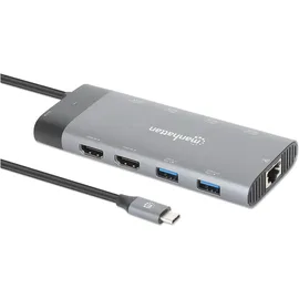Manhattan USB-C Hub (USB-C, 10 Ports), Dockingstation + USB Hub, Grau