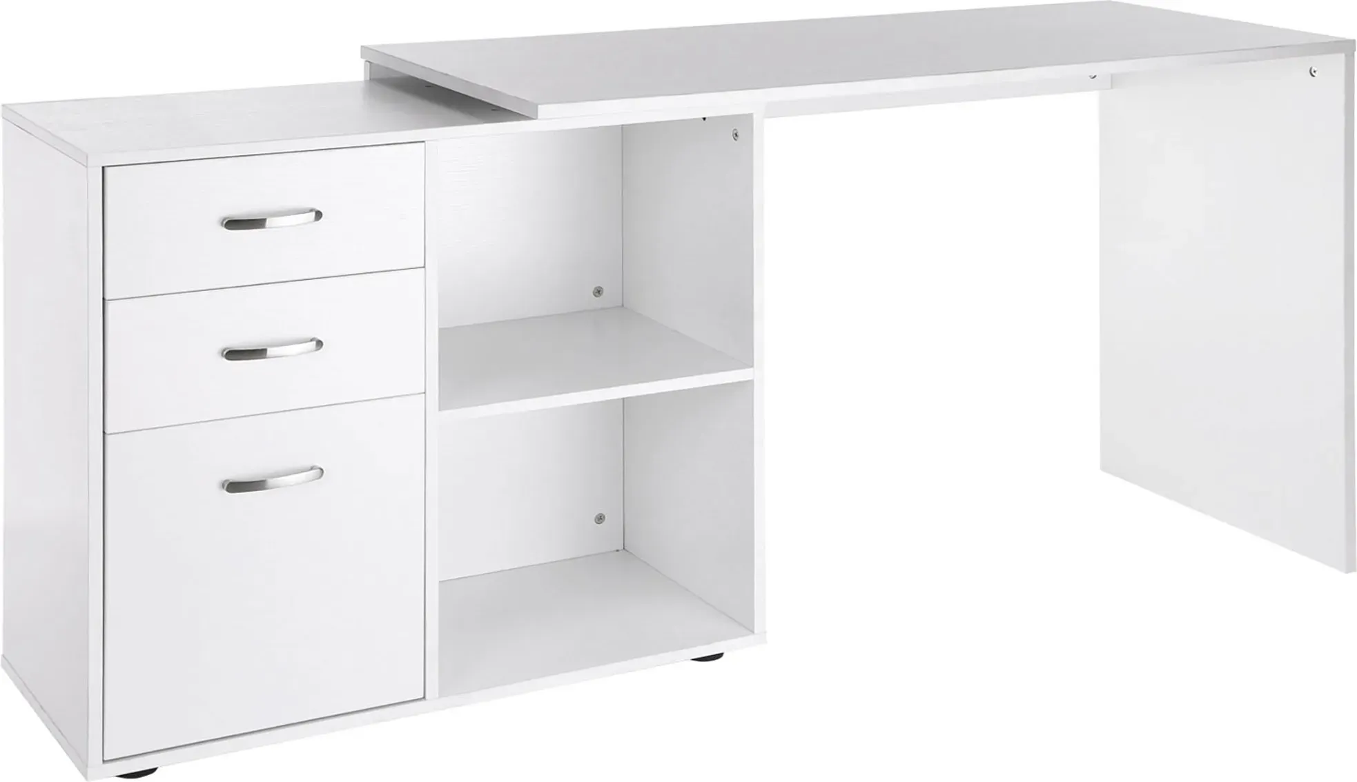HOMCOM Eckschreibtisch Computertisch Bürotisch Winkelschreibtisch Regal L-Form 117 x 83,5 x 76 cm, I-Form 162 x 50 x 76 cm, Weiß, MDF+Metall   Aosom