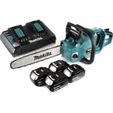 Makita DUC 355 PM4 Akku Kettensäge 36V ( 2x18V ) Brushless 35 cm + 4x 4,0 Ah Akku + Doppelladegerät