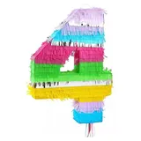 Geburtstags-Pinata Zahl 4, bunt pastell, 50 cm hoch, 35 cm breit, 7,5 cm tief