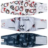 CuteBone Männlich Waschbare Hundewindeln Bauchbänder,3 Stück Wiederverwendbare Hund Bauchband für Rüden Hochsaugfähige Hundewickel mit Flexiblem Klettverschluss DM16S-DE
