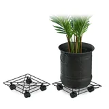 Relaxdays Pflanzenroller eckig, 2er Set, innen & außen, mit Bremse, Rolluntersetzer Blumentopf, Metall, 28x28cm, schwarz