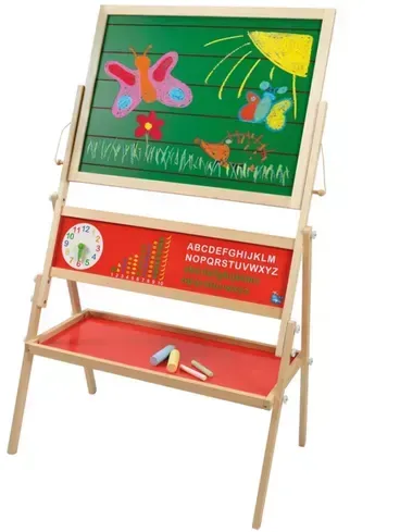 Beluga - Standtafel aus Naturholz mit Wendeblatt und Lernuhr Maße aufgebaut 66,5 x 40 x 107 cm