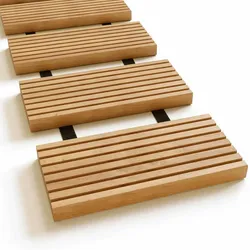 DELUKE Rollweg Garten Holz THEO - 35cm Breit, Lärchenholz, 2,5m Länge | Gartenweg aus Holzplatten zum Ausrollen, 12 flexible Holzdielen