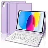 WINCHKING Tastatur Hülle Für iPad A16 11/10 Generation 2025/2022 (11/10.9 Zoll), Hülle Mit Tastatur Für iPad 11/10 Generation Mit Stifthalter, Bluetooth Magnetisch Abnehmbarer Mit QWERTZ Layout, Lila