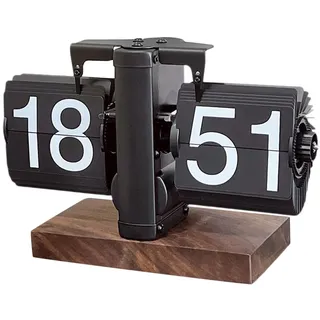 perfk Flip-Tischuhr, automatische Seitenumblätteruhr, Vintage-Tischuhr, mechanische Flip-Uhr für das Wohnzimmer/Café zu Hause, Schwarz 24h