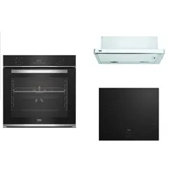 Beko-Geräte-Set - Backofen BBIM13300X, Kochfeld HII64400MT, Abzugshaube CTB6407X
