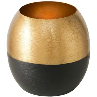 Boltze Teelichthalter Anelo (Leuchter in Schwarz & Gold, Lackierter Eisen, Rund, 9 x 9 x 9,5 cm Kerzenhalter) 2051985