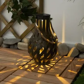 GLOBO Gartendeko Laterne Solar Windlicht mit Bambusgeflecht zum Aufhängen oder Hinstellen, led warmweiß, DxH 27x17,5 cm, Garten Terrasse