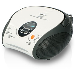 Lenco SCD-24 white – Tragbares FM-Radio mit CD-Player – Kopfhöreranschluß – Weiß