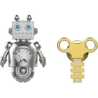 Metalmorphose MTMP103 Roboter Brosche, Matte Chrome Roboter/Glänzend Gold Aufroller