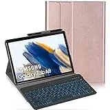 YHFZR Tastatur Hülle für Galaxy Tab A8 2021, [Italiana Layout] Slim Hülle mit 7 Farben Beleuchtung Kabellose Tastatur mit Schützhülle für Samsung Tab A8 SM-X200/205 10,5'', Roségold