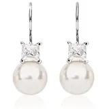 Nenalina Paar Ohrhänger Synthetische Perle Zirkonia 925 Silber silberfarben