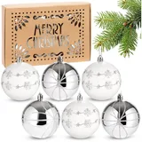 Brubaker Weihnachtsbaumkugel 6er Set Weihnachtskugeln - 8 cm Christbaumkugeln (6 St), Baumkugeln für Weihnachtsdeko - handbemalte Weihnachtsbaumkugeln silberfarben