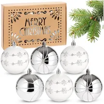Brubaker Weihnachtsbaumkugel 6er Set Weihnachtskugeln - 8 cm Christbaumkugeln (6 St), Baumkugeln für Weihnachtsdeko - handbemalte Weihnachtsbaumkugeln silberfarben