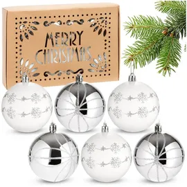 Brubaker Weihnachtsbaumkugel 6er Set Weihnachtskugeln - 8 cm Christbaumkugeln (6 St), Baumkugeln für Weihnachtsdeko - handbemalte Weihnachtsbaumkugeln silberfarben