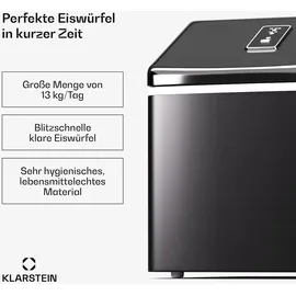 Klarstein Eiswürfelmaschine Klareis 13kg/24h Edelstahl, schwarz Schwarz