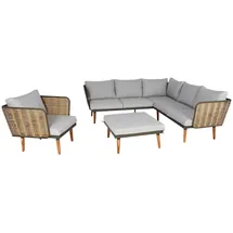 Mendler Gartengarnitur HWC-L31, Garnitur Lounge-Set Sofa Outdoor, Spun Poly Metall Poly-Rattan MVG-zertifiziert ~ hellgrau