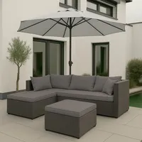 Mendler Poly-Rattan Garnitur HWC-O46, Balkon-/Garten-/Lounge-Set Sofa Sitzgruppe grau Polster