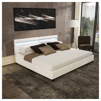 Home Deluxe Bett LED Bett NUBE mit Schubladen 200 x 200 cm & 270 x 200 cm (inkl. Lattenrost & extra großem Kopfteil), Beleuchtung steuerbar, Polsterbett, Familienbett, Bettgestell weiß