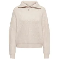 Only Damen Strickpullover mit Reißverschluss Stehkragen Knitted Sweater Half Zip Troyer ONLBAKER, Farben:Weiß,Größe Damen:S