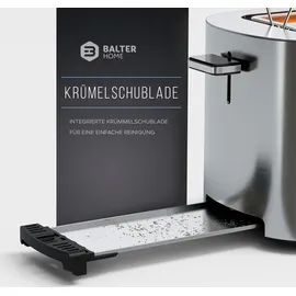 Balter Toaster 4 Scheiben, Langschlitz, Edelstahl, Brötchenaufsatz, LCD Display, Auftaufunktion, Brotzentrierung, Krümelschublade TS-34 Silber
