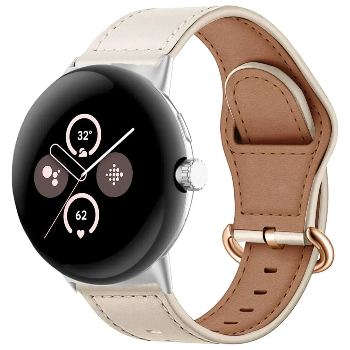 Strap-it Google Pixel Watch 3 Armband Leder für Google Pixel Watch 3  - 41mm - Beige - Schnallenverschluss