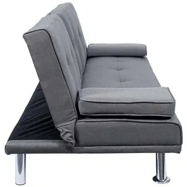Mendler 3er-Sofa HWC-F60, Couch Schlafsofa Gästebett, Tassenhalter verstellbar 97x166cm ~ Textil, dunkelgrau