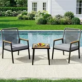 3-teilig Gartenstuhl Rattan, 2 Terrassenstühle Mit Tisch, Bis 160 Kg, Witterungsbeständig, Wpc Armrest, Outdoor Balkonmöbel Metall Und Rattan, Für Terrasse, Garten Veranda Beige- Gris