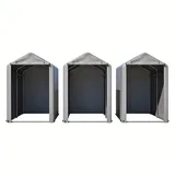 3er-set  Fahrradgarage 187x100x160 Cm Schwarzes Stahlgestell Pulverbeschichtet Wetterfestes Zelt Mit Pe-plane Dunkelgrau Für Fahrrad & Gartengeräte – Ideal Für Balkon, Terrasse & Hof