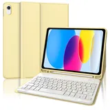 SENGBIRCH Hülle mit Tastatur für ipad 10. Generation 10.9"/ 11. Gen A16 2025- QWERTZ Layout Bluetooth Tastatur, Kabellose Abnehmbare Folio Keyboard Hülle für iPad 10. Generation - Gelb