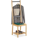 Relaxdays Herrendiener mit Ablage, Bambus, HBT: 133x40x42 cm, Kleiderstuhl Schlafzimmer, Handtuchständer, Natur/schwarz