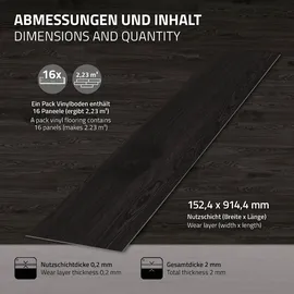 ML-Design PVC Bodenbelag Selbstklebende 2mm, 32 Dielen Eiche Dunkelgrau Holzoptik, rutschfest, wasserfest, Einfache Verlegung