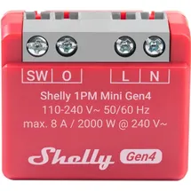 Shelly 	Relais 1PM Mini Gen4, 8 A, WLAN, Bluetooth, rot, 1 Stück 