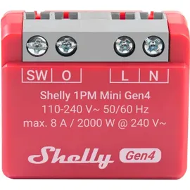 Shelly 	Relais 1PM Mini Gen4, 8 A, WLAN, Bluetooth, rot, 1 Stück 