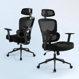 IWMH Bürostuhl Ergonomischer Schreibtischstuhl Mesh Computerstuhl, Höhenverstellbarer Drehstuhl mit Verstellbarer Kopfstütze Armlehnen, Lendenwirbelstütze, Wippfunktion Chefsessel aus Drehstuhl gegen Rückenschmerzen 180kg