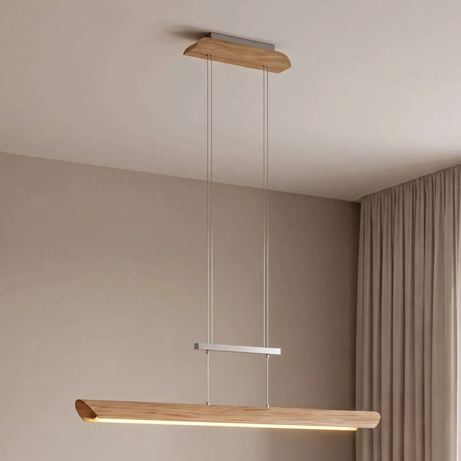 Elobra Hängelampe Colombia, dimmbar, Holz hell, für Wohn- / Esszimmer, Holz, Modern, Pendelleuchte - 120 cm - 9 cm - 167 cm