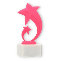 Pokal Kunststofffigur Stern Pluto pink auf weißem Marmorsockel 18,2cm