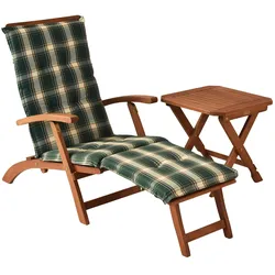 Merxx Deckchair Set 3tlg., Deckchair, Auflage, Klapphocker, Eukalpytus