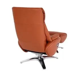 Mendler Relaxsessel mit Hocker HWC-K98, Fernsehsessel Sessel, Liegefunktion drehbar, Metall Echtleder/Kunstleder ~ braun