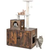 Costway Kratzbaum mit Katzenschrank, Katzenbaum mit Höhle, & Spielball, Katzenmöbel Katzen Spielhaus, 77,5x49x132 cm Weiß