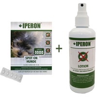 IPERON® 5 x 5 x 1 ml SPOT-ON kleiner Hund & 5 x 200 ml Lotion im Set + Zeckenhaken