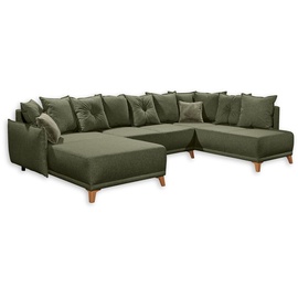Stella Trading Wohnlandschaft in U-Form, grün - Ausziehbares Sofa mit Schlaffunktion und Bettkasten - 338 x 91 x 212 cm B/H/T: