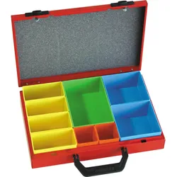 HM Werkzeugkoffer, Stahlblech, variable Inneneinteilung, 2-fach-Verschlusssicherung, 9 Teile, 340x68x235mm