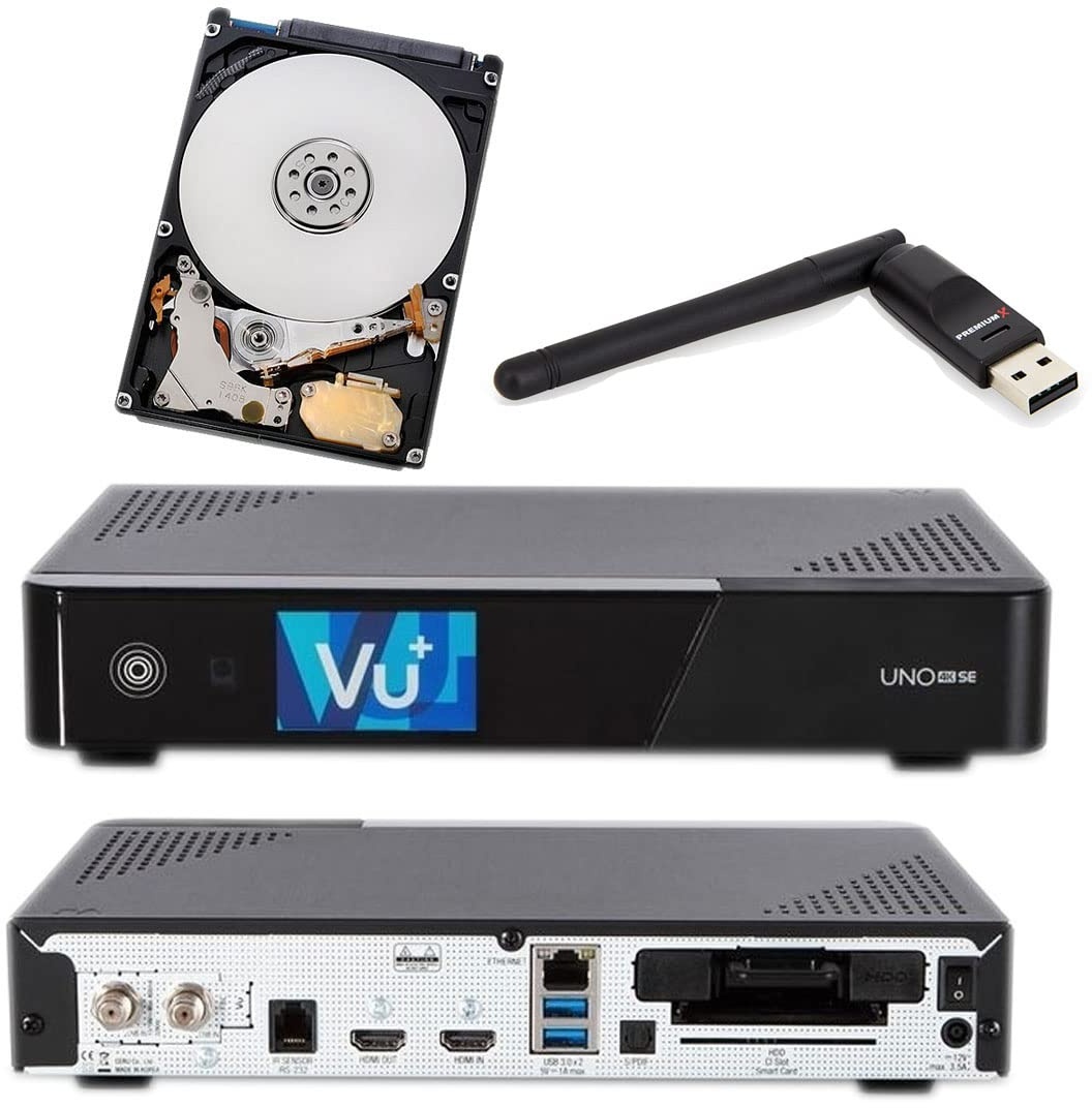 VU+ UNO 4K SE 1x DVB-S2 FBC Sat Receiver Twin Tuner PVR Linux Satellitenreceiver mit 1TB Festplatte und WLAN-Stick 150 MBit/s