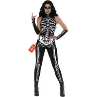 Morph Skelett Jumpsuit Damen – Halloween Kostüm sexy Einteiler für Frauen, Karneval & Fasching Overall, Skeleton Body Suit – Größe M