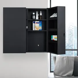 Relaxdays Medizinschrank XXL, abschließbar, 11 Fächer, Stahl, HBT: 53,5x53x19 cm, Medikamentenschrank 2-türig, anthrazit