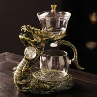 Farxiya Glasdrachen-Teekannen-Set mit Teesieb, halbautomatisch, magnetische Wasserumleitung, rotierende Abdeckung, Schüssel, halbautomatische Glas-Teekanne, Kungfu-Teekanne, Kaffeeset