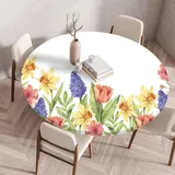Muiuou Tischdecke Outdoor Rund, Blume Drucken Rund Tischdecken Abwaschbar Polyester Tischtuch, Wasserabweisend Dauerhaft Kratzfest für Wohnzimmer, Esszimmer, Garten (Durchmesser 80cm,Blume 7)