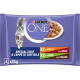 Purina One - Spezialfutter in Sauce Rind/Huhn/Ente und Truthahn für Katzen mit Appetit, 340 g